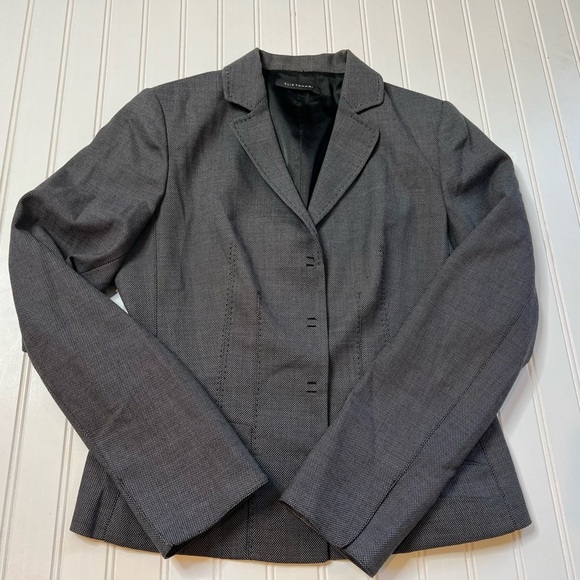 Elie Tahari Womens Blazer Suit 8 Black Gray Career Jacket Wool Blend 949 - Picture 1 of 4